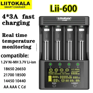 liitokala lii 600 lii 500 lii 500s 18650 battery charger li ion 3 7v and nimh 1 2v 26650 21700 26700 aa aaa sc c capacity test free global shipping