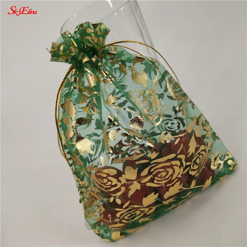Grass green 50 шт., 7x9, 9x12, 11x16, 13x18, 15x20, 20x30 см, позолоченные розы из органзы, ювелирные изделия, сумки для свадебной вечеринки, украшения, сувениры, сумки для подарков 5Z - Цвет: Grass green