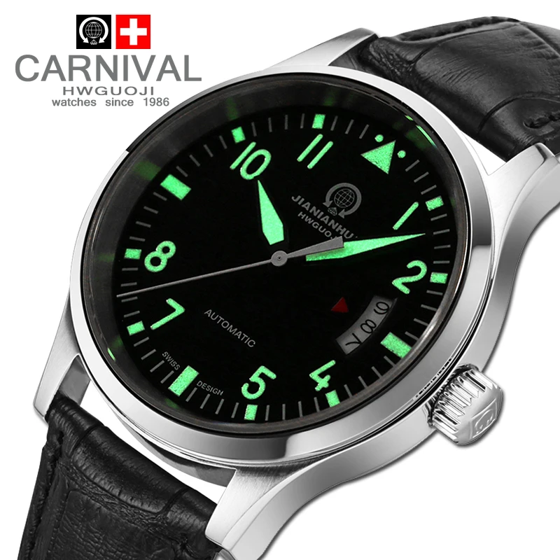 Часы Reloj Hombre Carnival Мужские механические роскошные модные светящиеся