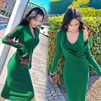 new womens solid color letter print knitted drip sweater women elegant green suspender top long skirt two piece set winter 2021