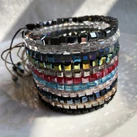 ethnic style square glass beaded bracelets woven couple crystal string bracelet charm wholesale boho jewer handmad on sale