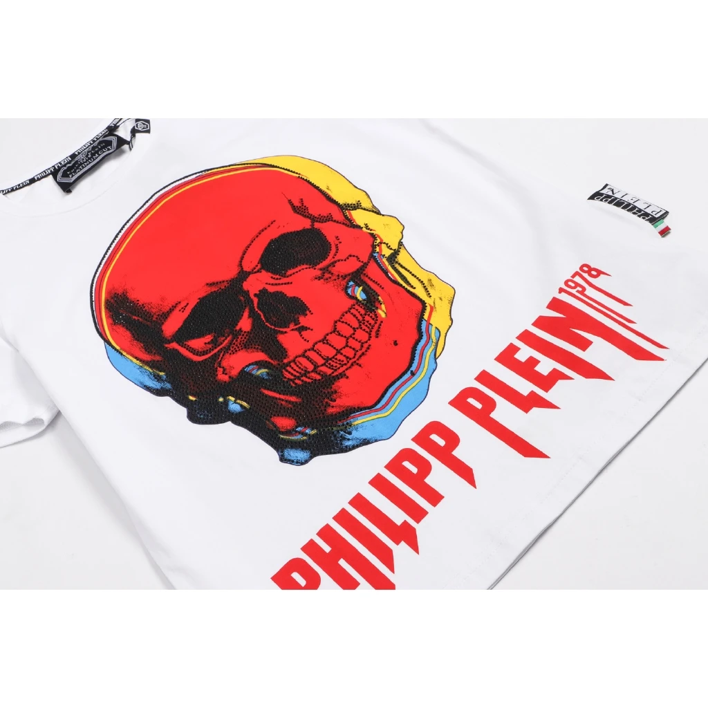 

Philipp Plein Skull Print Casual Fashion Men's Top Slim Graffiti Crew Neck Cotton Europe and America
