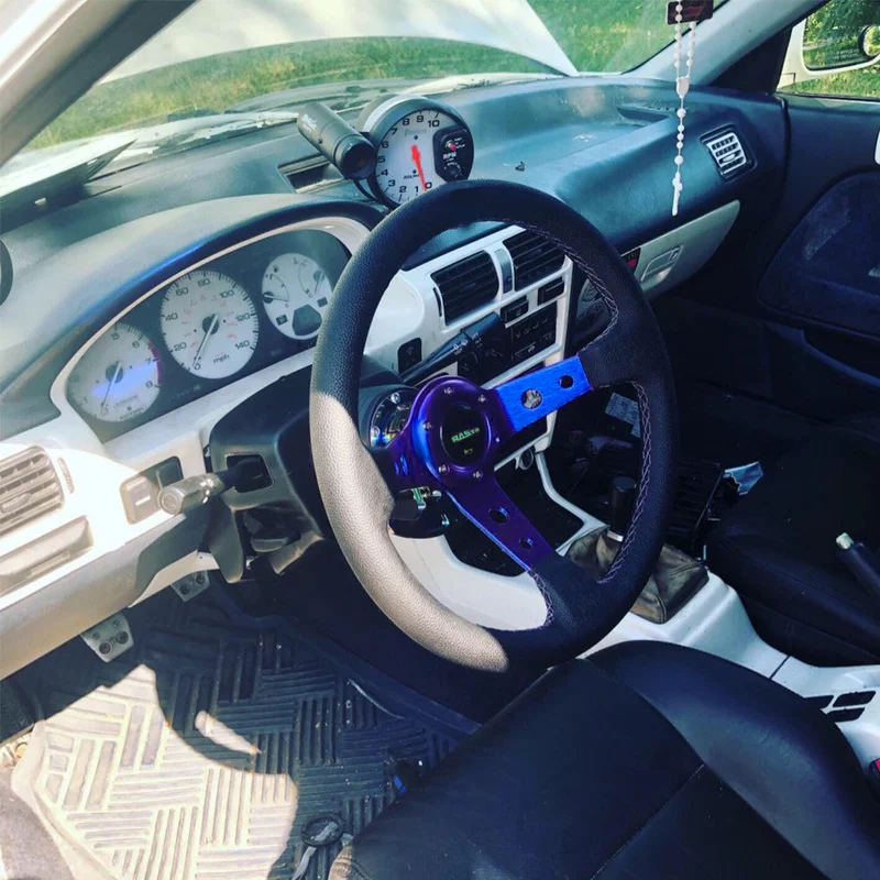 

Racing Car Steering Wheel Universal 350mm 14" 6 Bolt PU Leather Car Steering Wheel Horn Button 95mm Deep Corn Dish 5 Color