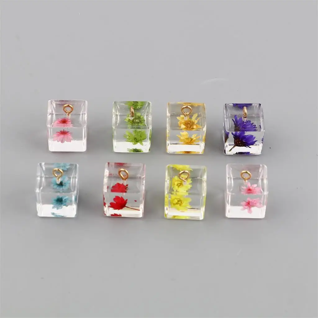 

DoreenBeads 5 штук, искусственный бриллиант из смолы, сушенный цветочный Подвески Кулоны из нержавеющей стали квадратный Позолоченные разноцвет...