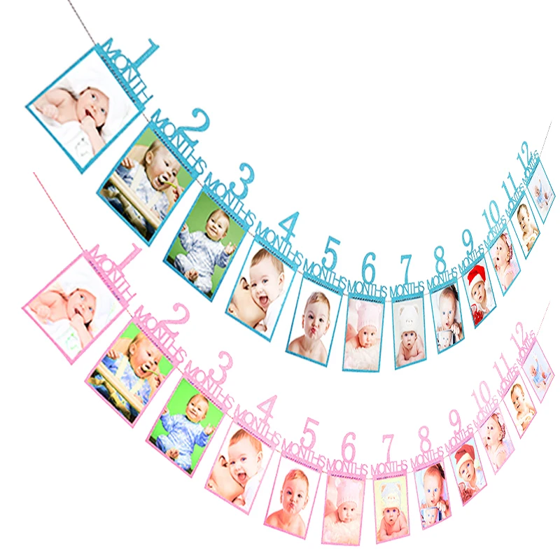 Розовое золото 12 месяцы фоторамка баннер 1-й декорации с днем рождения первый