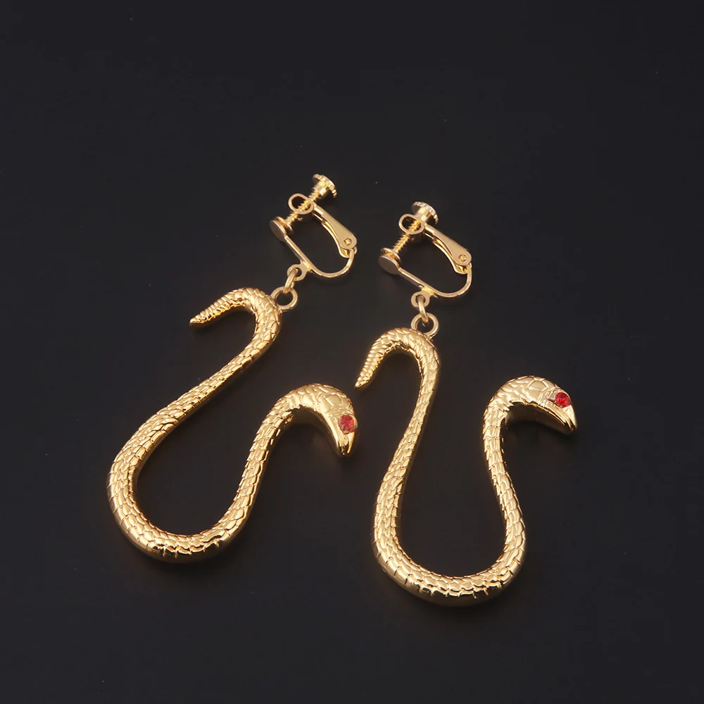 ONE PIECE Gold Earrings Clip Boa Hancock Snake Drop Earrings for Women Men Cosplay Jewelry