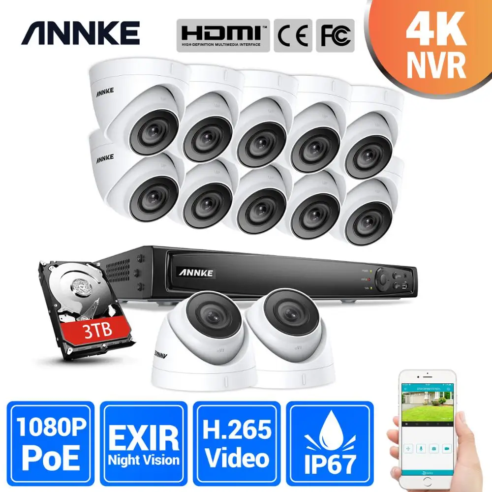 ANNKE профессиональная система камер безопасности 1080P POE 4K H.265 16 канальный сетевой