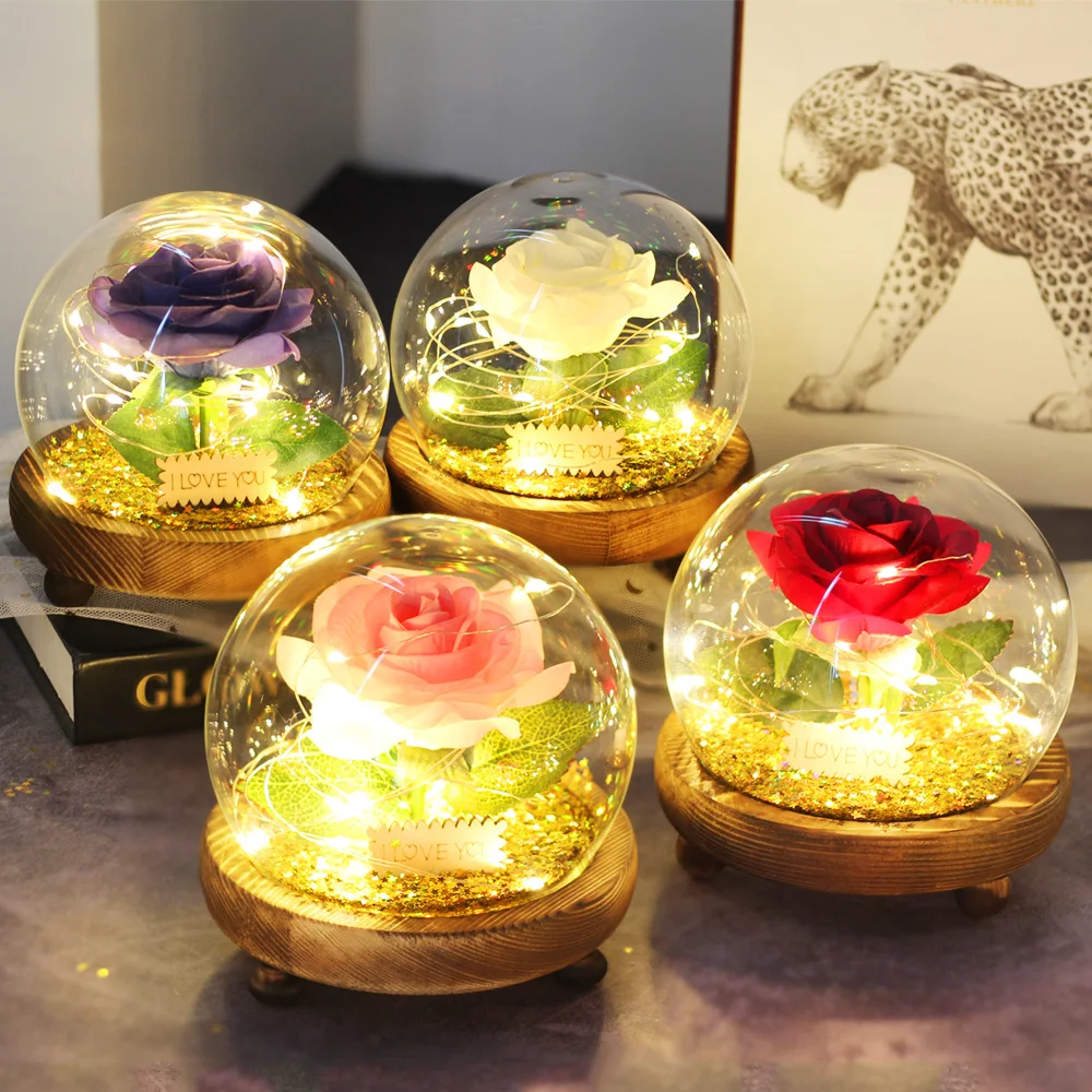 Искусственный цветок в стеклянном куполе красота и чудовище вечная фотолампа