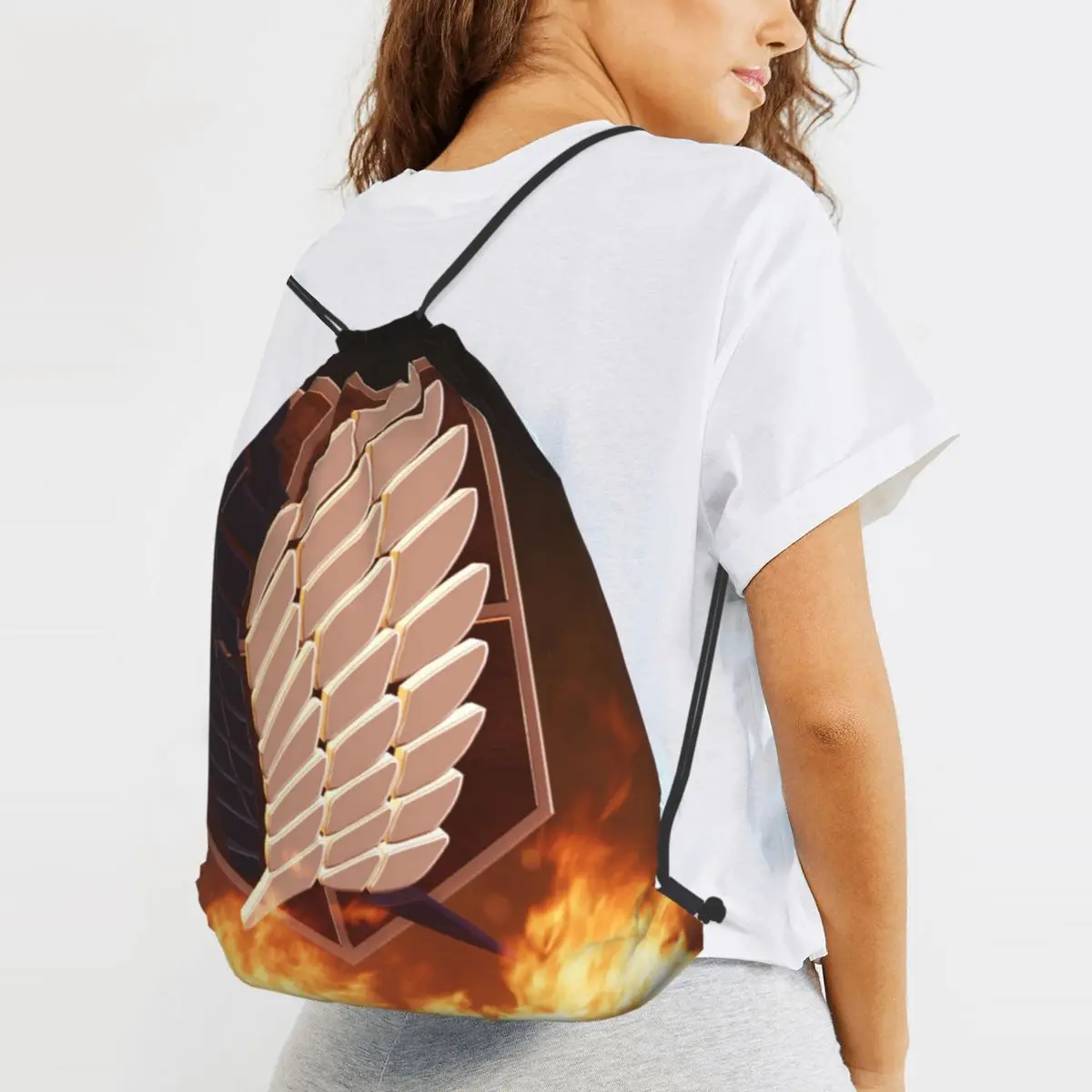 

Hot Anime Titan print drawstring bag men storage bags teenager boys backpack fashion travel bag boys bookbag mini backpack