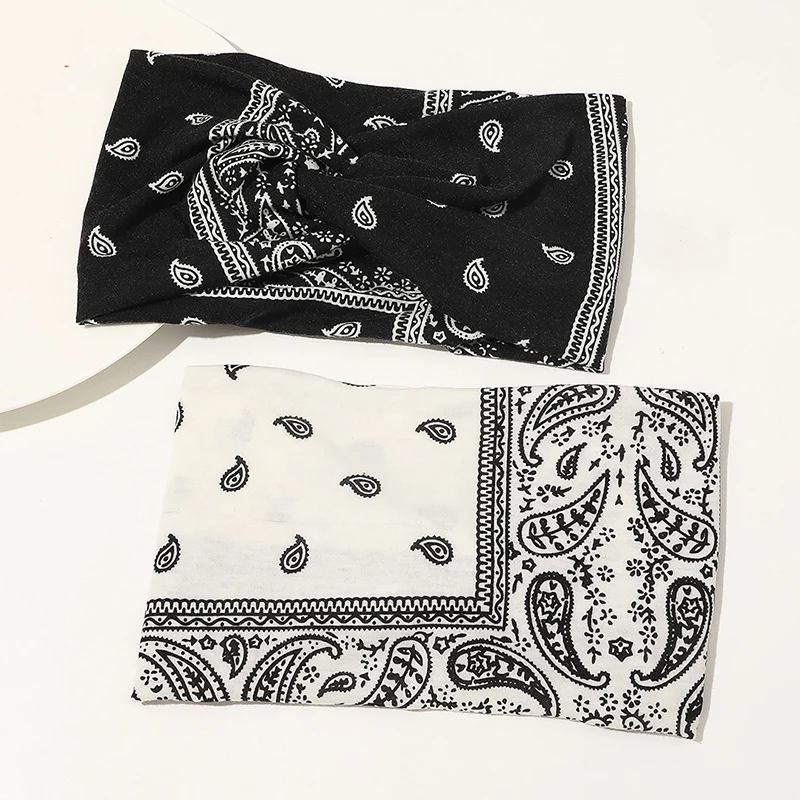 Wide-brimmed Headband Cotton Cross Knot Twist Turban Hairband Headwrap Bandana Cashew Flower Print Hair Accessories |