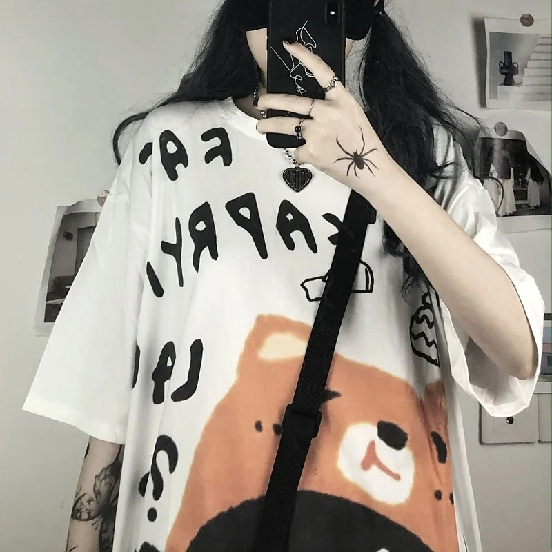 

INS Harajuku Girl Print Top Mujer 2021 Fashion Graphic T Shirts Women Summer Short Sleeve White Feminine Clothes