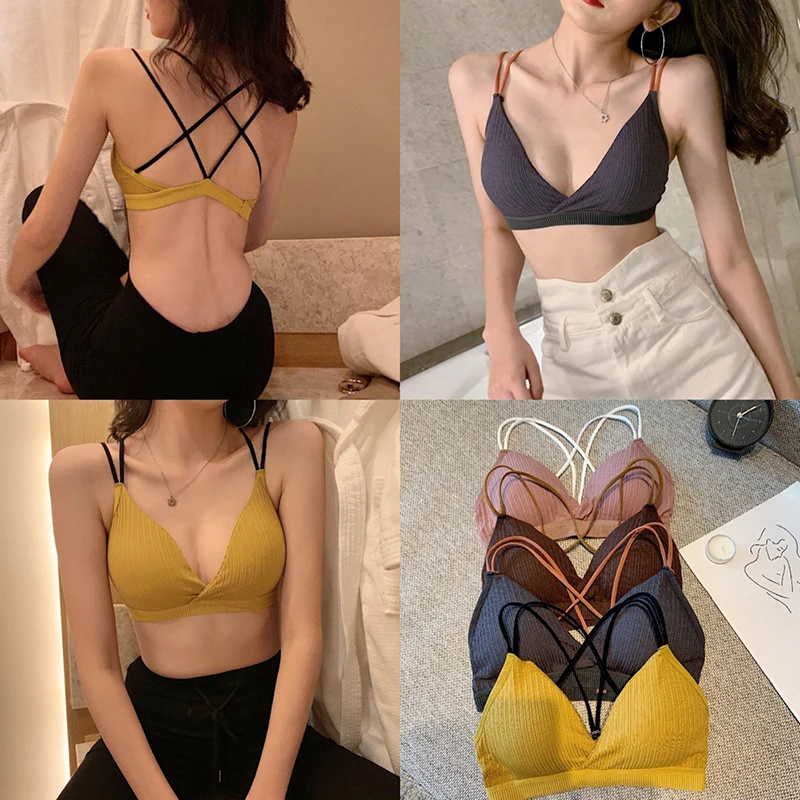 New small-breasted thin-breasted sling-back bra one-piece cross-strap vest steel-free underwear for teenage girls MPN4750 | Женская