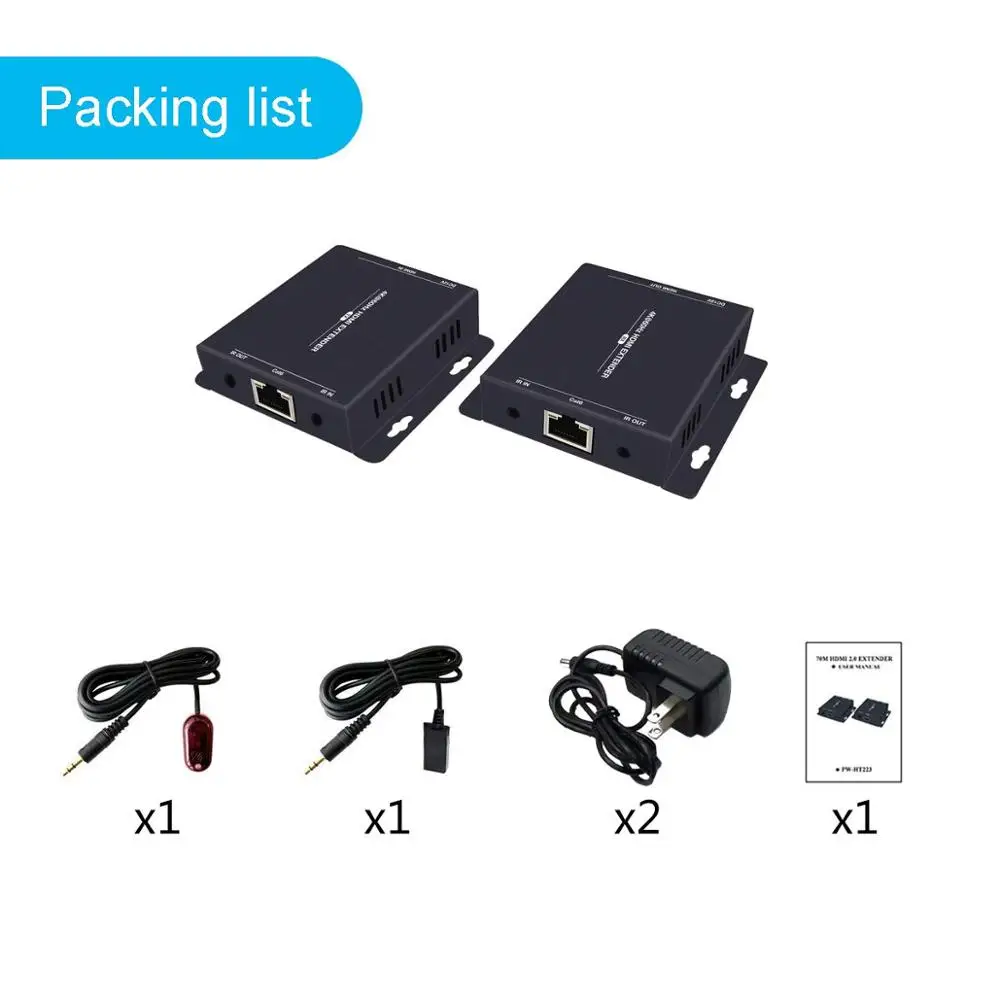 One pair Ultra HD 4K HDMI Extender Over Ethernet Cat5e/6 up to 200ft Supports YUV444 HDMI2.0 EDID IR