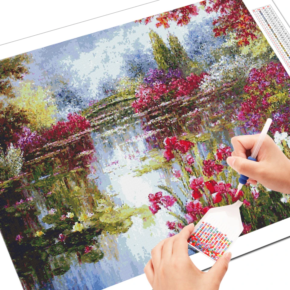 EverShine DIY Diamond Painting Lake Water Embroidery Flowers Cross Stitch Mosaic Scenery Picture Of Rhinestones | Дом и сад