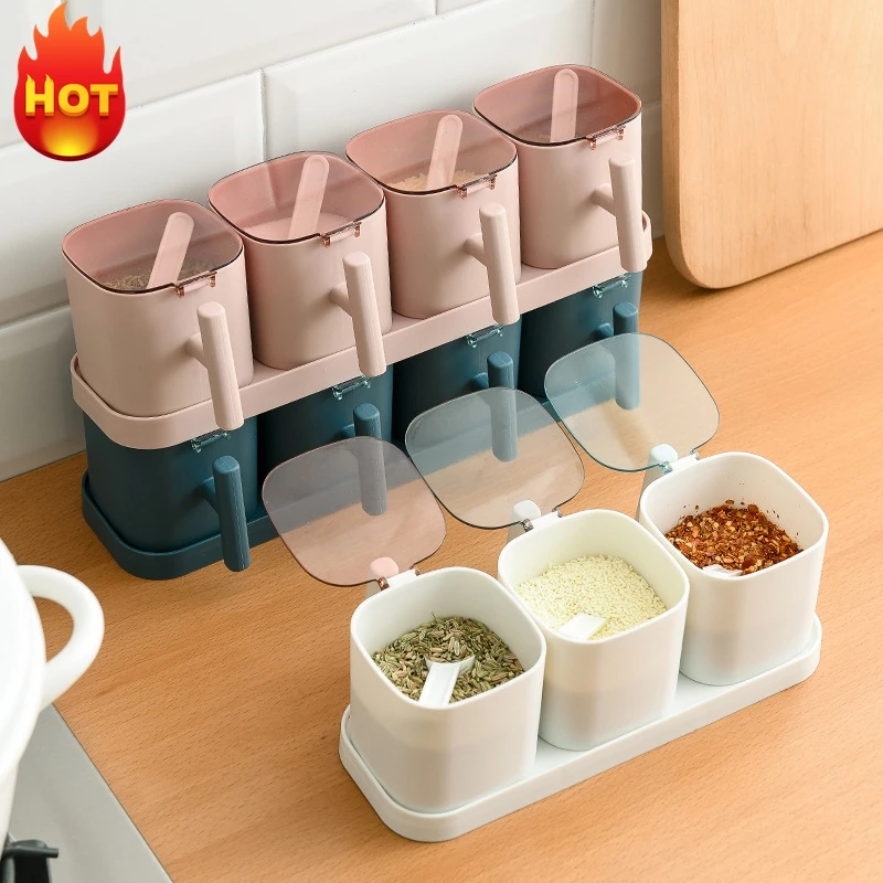 

Spices Box Pepper Spice Shaker Salt Seasoning Organizer Kitchen Cruet Condiment Bottle Jars Container With Spoons