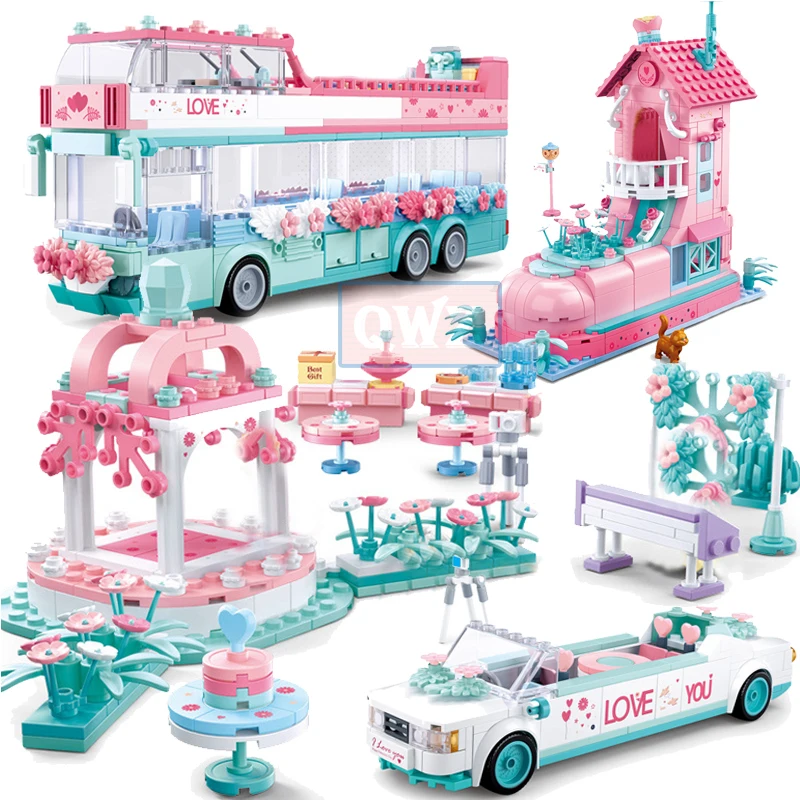 

City Wedding Party Car Building Blocks Girl Friends Romantic Wedding Dress Model Bricks Princess Prince Toy For Children Gift