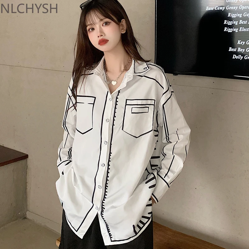 

California sky graffiti print shirts New chic Women's Blouses 2021 Spring Summer Tops Loose