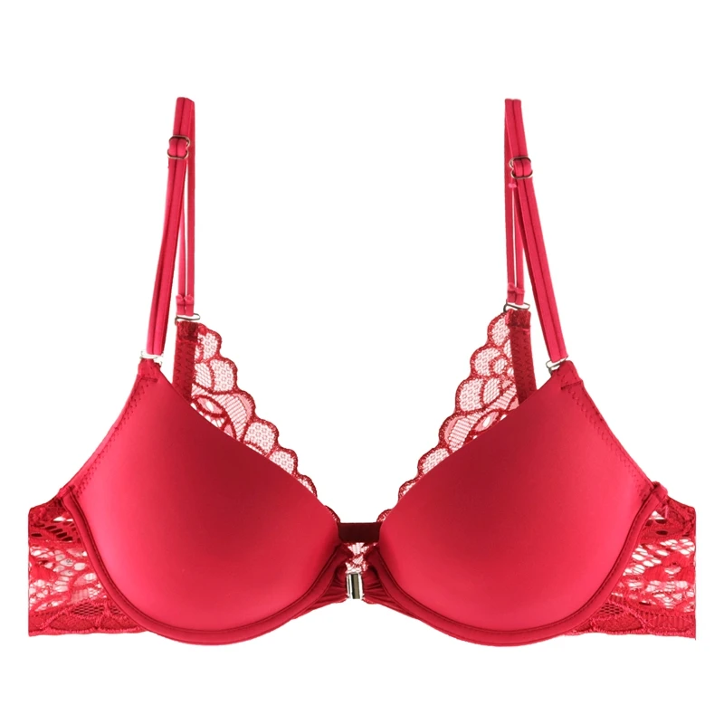 Beauwear, застежка спереди, гладкий Бюстгалтер для женщин, летняя футболка, кружево, красота, сзади, бюстгальтер, мягкий, пуш-ап, чашечки A, B, C, сексуальное нижнее белье - Цвет: C6-Red