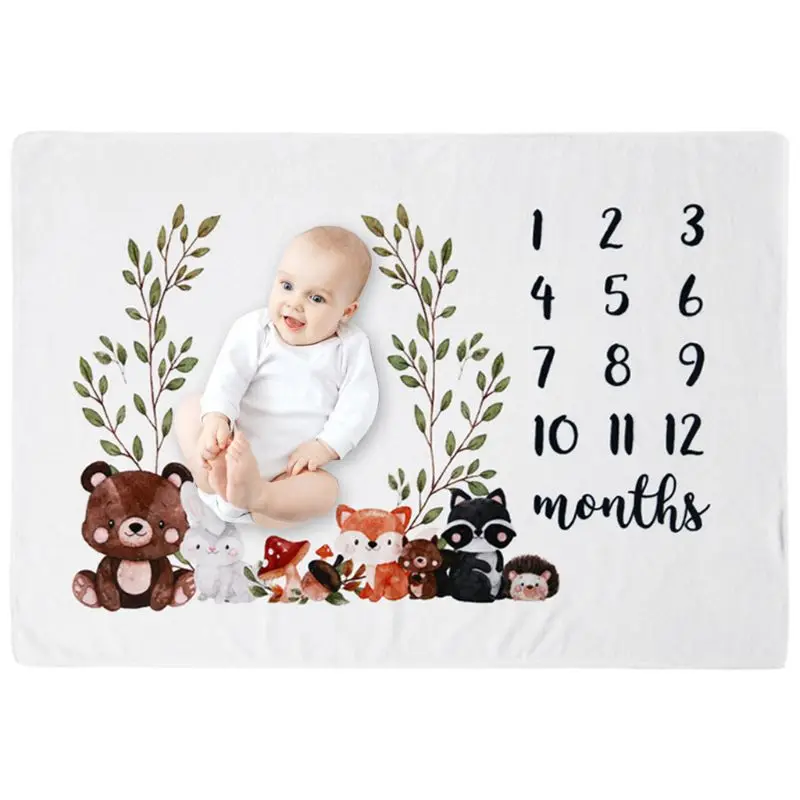 

Baby Monthly Record Growth Milestone Blanket Newborn Cute Animal Pattern Cloth C5AF