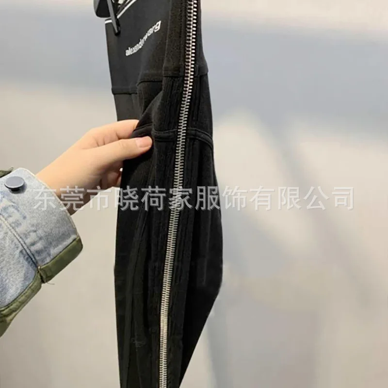 

WANG Autumn Winter New Letter LOGO Jacquard Webbing Tight-fitting High-waist Trousers Women's Legging Pencil Pants
