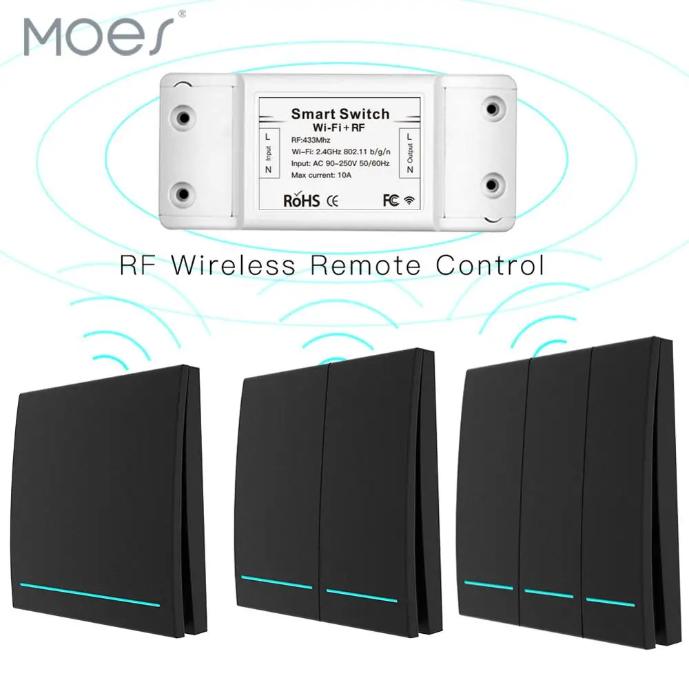 Wifi беспроводной пульт дистанционного управления смарт-переключатель, настенный панельный передатчик RF433Mhz Smart Life/Tuya APP, работает с Alexa Google Home
