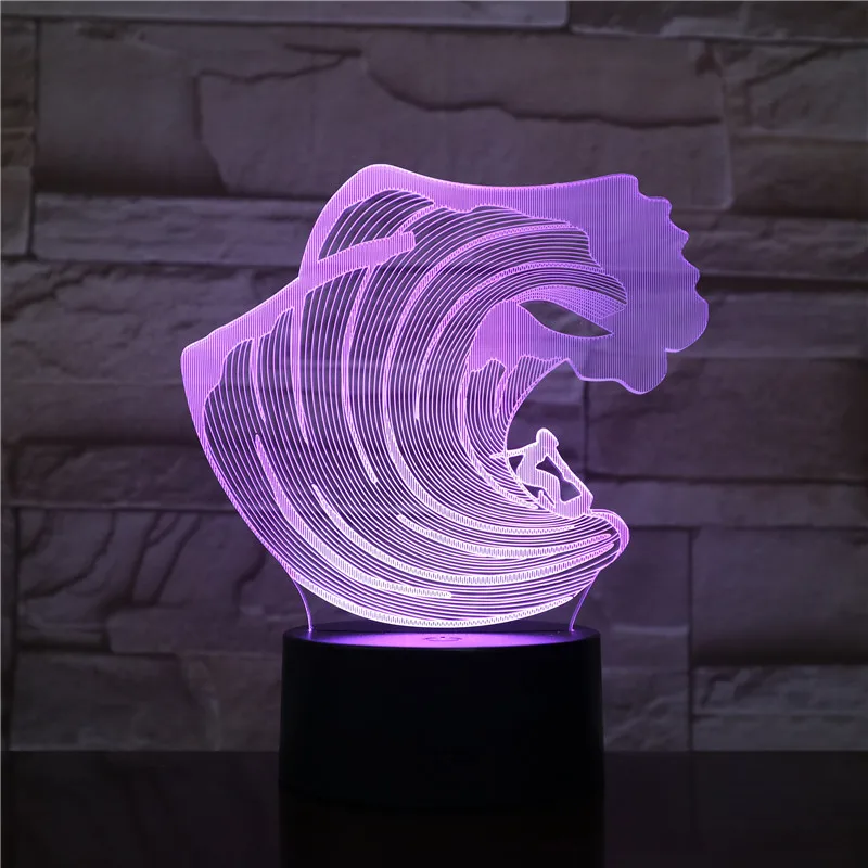 

3D-1606 Surfing LED Acrylic Night Light with 7 Colors Touch Remote Control Illusion Change Home Decoration Lights