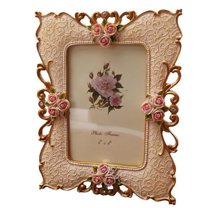 

2pcs/set European Style Retro Pink Rose Floral Photo Frame Creative Wedding Photo Holder Picture Frame Desktop Ornaments Decor