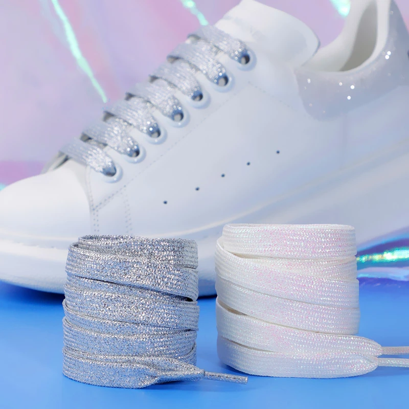 

Glitter White Shoelaces of sneakers Colorful Shoelaces Metallic Shiny gold shoelace silver Flat shoe laces sports running Laces