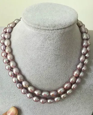 

double strands 9-10mm south seas baroque purple pearl necklace 32inch