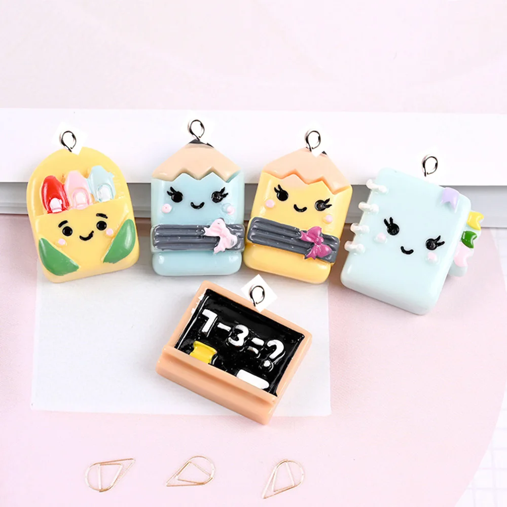 

Yamily 10pcs/Resin Stationery Charm Simulation Cartoon Book Pencil Pendants DIY Jewelry For Keychain Earrings Bracelet Necklace