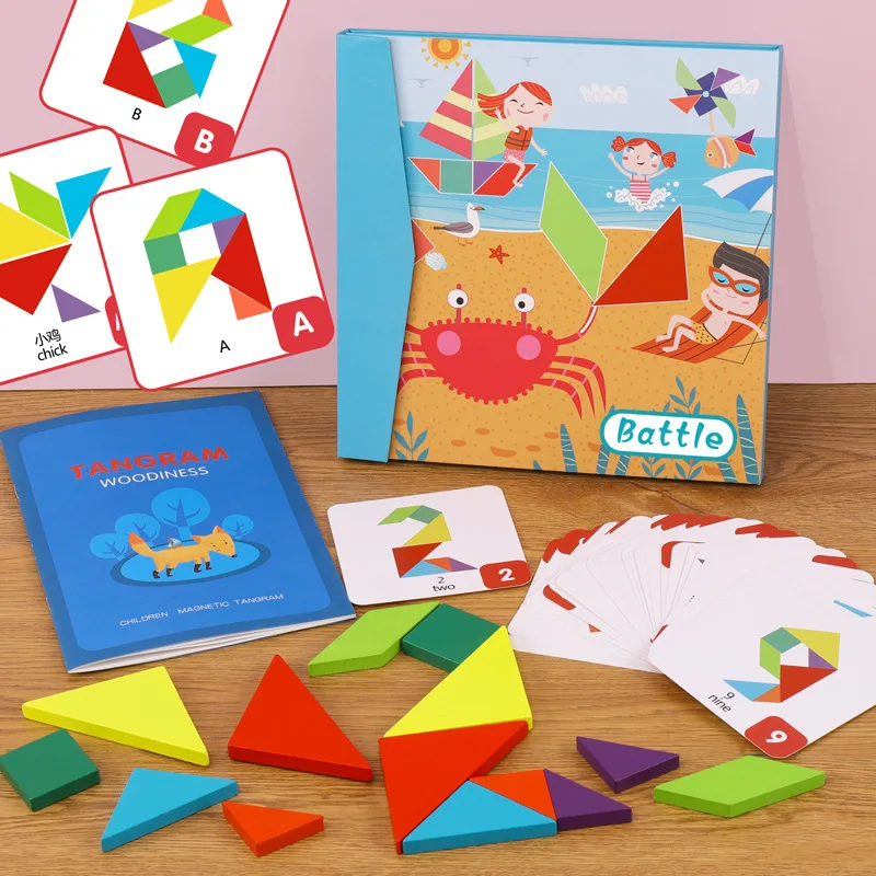 

Children's Educational Battle Magnetic Tangram Jigsaw Puzzles Early Childhood Education Teaching Aids Interactive Wooden Toys