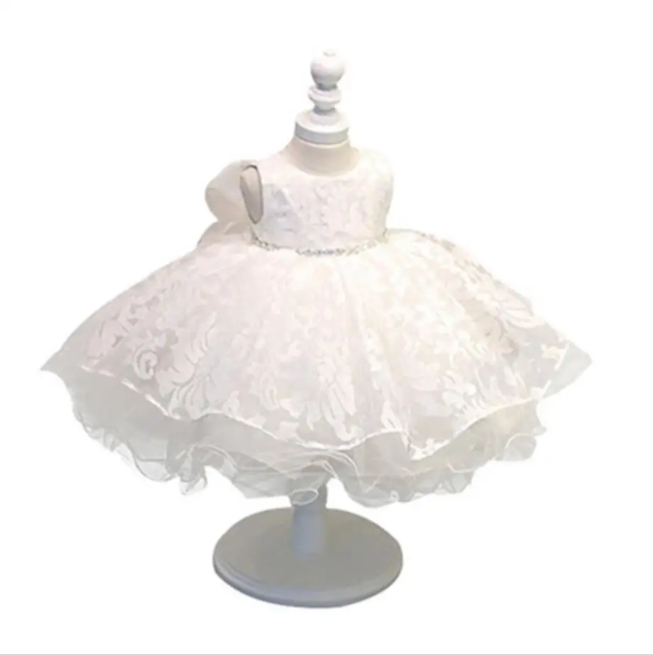 Новое милое платье со стразами на день рождения для малышей белое праздничное