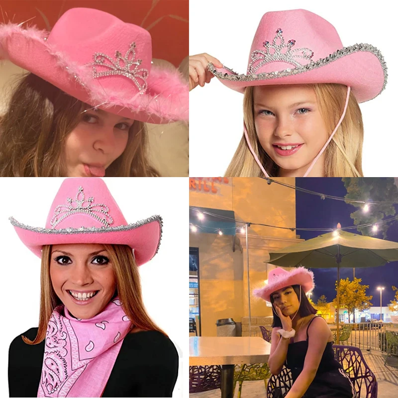 Тиара в западном стиле шляпа Cowgirl для женщин и девушек розовая тиара ковбойская