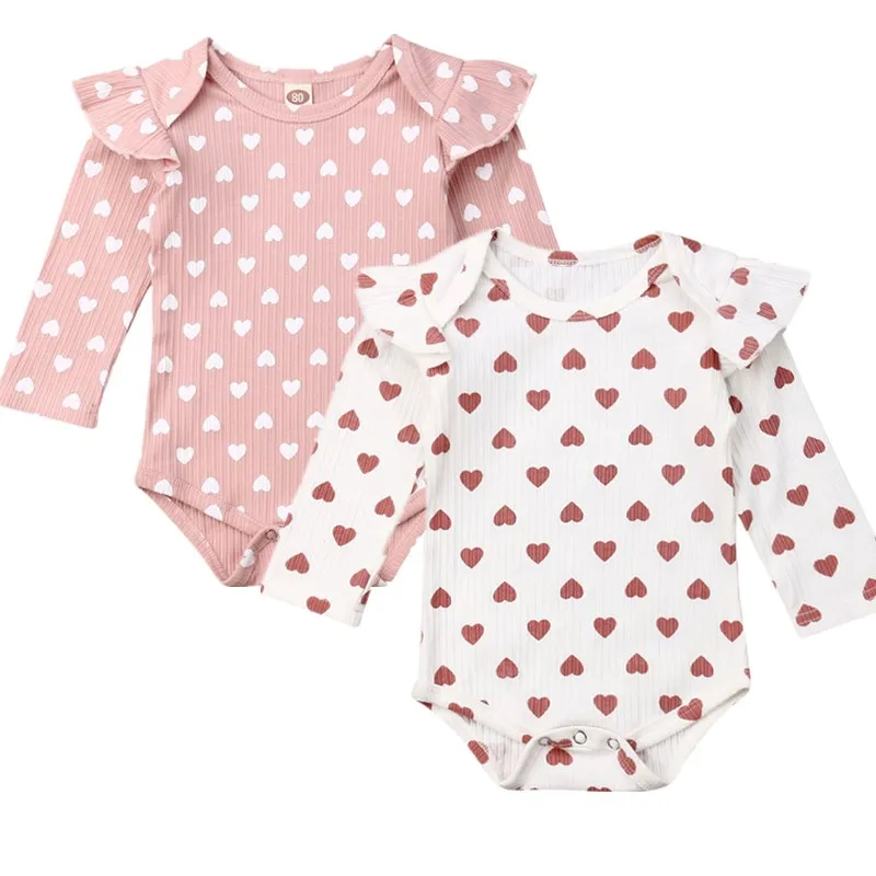 

Pudcoco US Stock 0-24M Toddler Newborn Infant Baby Girls Clothes Peach Heart Ruffle Jumpsuit Knitting Bodysuit Autumn Outfit