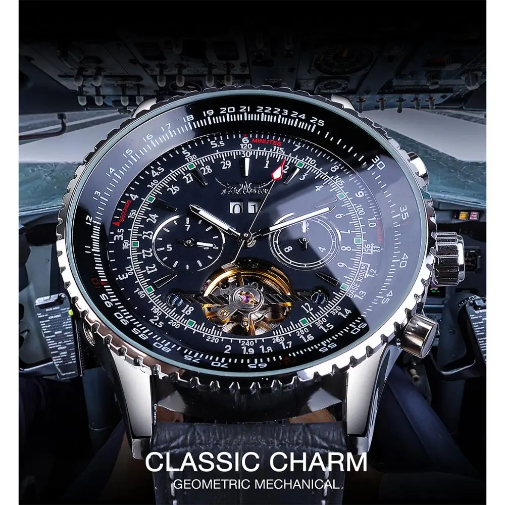 Jaragar Pilot Design Skeleton Automatic Watch Men Tourbillon Date Multifunction Mechanical Genuine Leather Business Watches Gift | Наручные