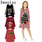 SWEOLSO 2019 детская одежда для девочек с Санта-Клаусом, оленем в полоску, детские костюмы, подарки, детское рождественское платье, рождественские платья