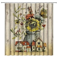rustic sunflower shower curtain vintage farmhouse wooden board yellow sunflower butterfly berry autumn farm house retro vase abs