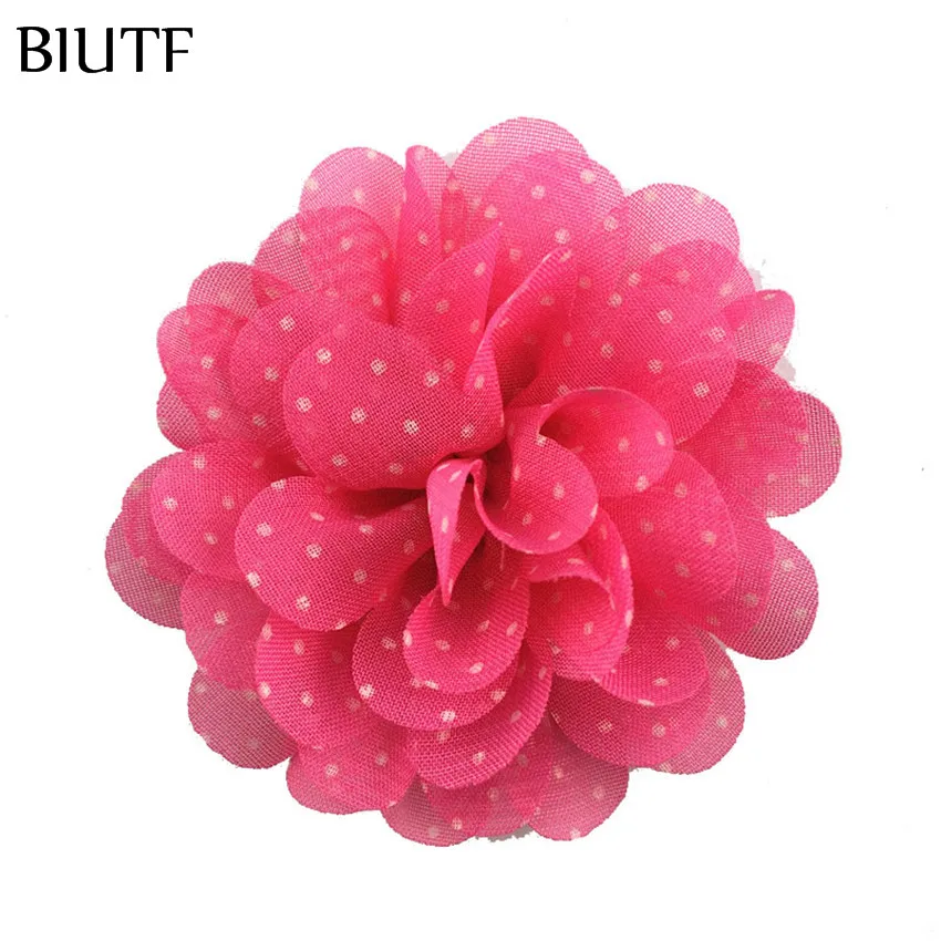 10 шт./лот 6 см Шифоновый Цветок в горошек с заколкой для волос Детская шикарная