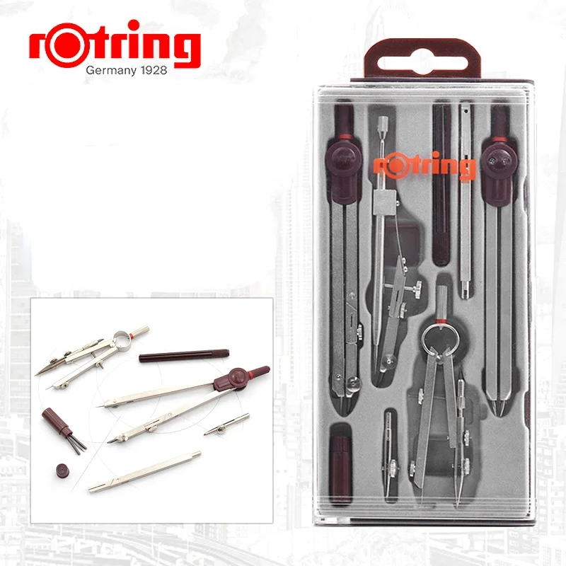 Rotring Compass 8 Pieces Set Professional Stainless Steel Metal Drawing Design, Drawing Branch Gauge for Students or Office