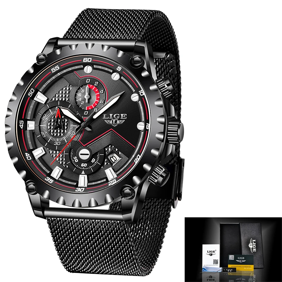 Часы наручные LIGE Мужские кварцевые модные повседневные светящиеся