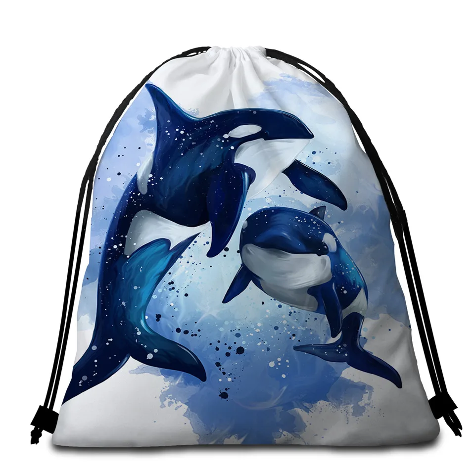 006 - Bag Постельное белье Outlet Orcinus Orca пляжное полотенце Killer Whales летнее одеяло морской жизни пляжный коврик синяя акварель полотенце из микрофибры 150 см - Цвет: 006 - Bag