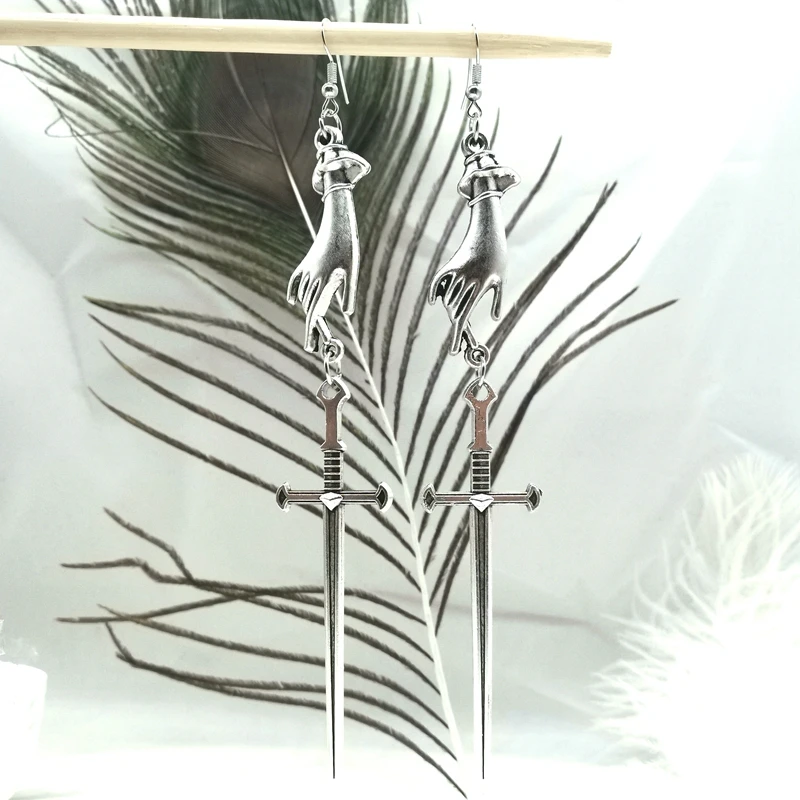 New Tarot Earrings Large Sword Antique Hand Statement Gothic Medieval Witchy Mystery Classics Fashion Women Gift | Украшения и