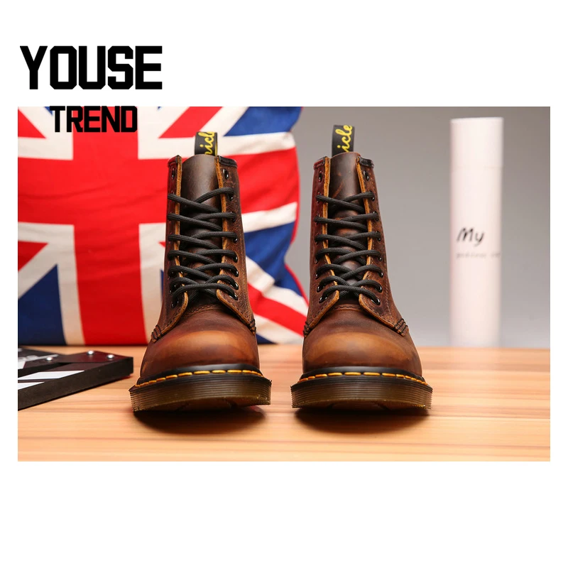 

Autumn & Winter Women's Ankle Boots Brown Leather Retro Old Style Martin Boots Large Size Women Motorcycle Boots