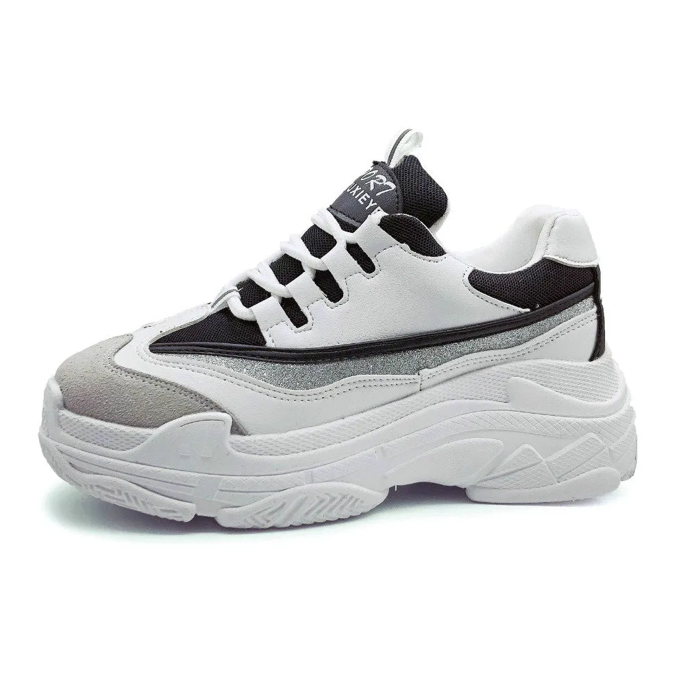 Женская прогулочная обувь на платформе черные и белые кроссовки с буквенным