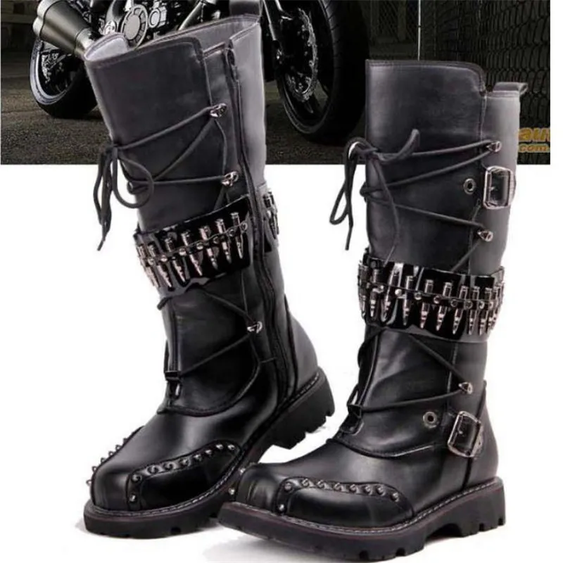 Высокие Сапоги выше колена в стиле панк натуральная бычья кожа длинные