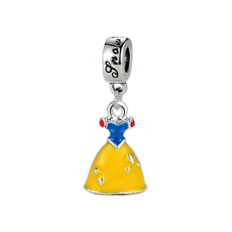 Snow White Dress Новое оригинальное эмалевое платье принцессы из сплава с бусинами, подвеска с Минни Микки, браслет Пандора, браслет, сделай сам, Женские Ювелирные изделия - Цвет: Snow White Dress