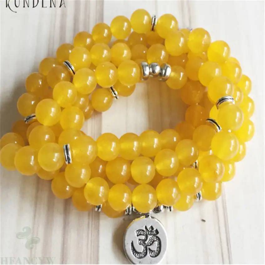 

8MM topaz Gemstone 108 Beads Mala Bracelet pendant Unisex Handmade Sutra Lucky Healing Meditation Wristband Spirituality Cuff