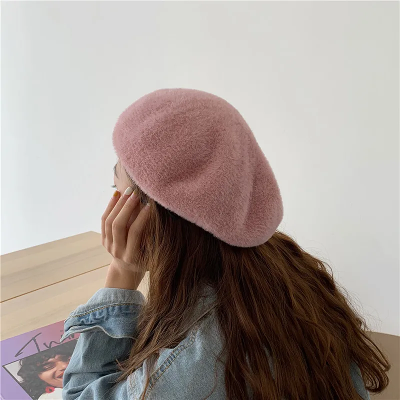 

Autumn/winter Mink Fur Beret Han Edition Joker Pumpkin Bud Cap Tide Women Japanese Lovely Painter Cap Of Literature And Art
