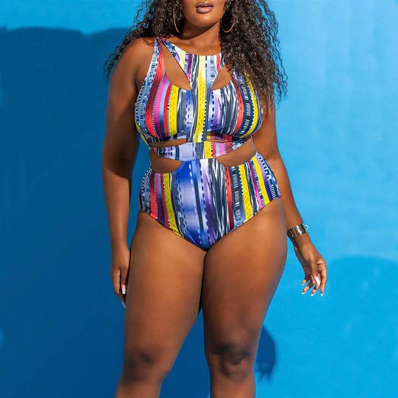 

2021 African Swimwear One Piece Plus Size Women's Swim Suit Sexy Swimsuit 5XL Cut Out Push Up Bodysuit Full Bikinis Women
