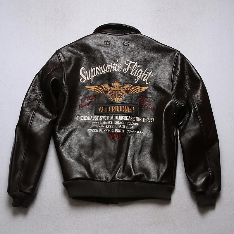 

Men's Genuine First Layer Cowhide Air Force Flight Suit Leather Jacket Motorcycle Fashion Slim Cowhide Jacket Coat Size 4XL